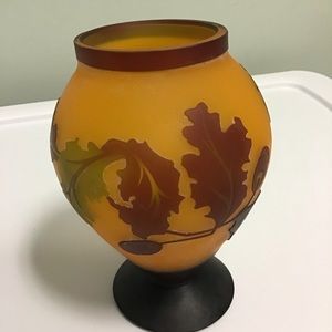 Teleflora Cameo Art Glass High Relief Oak Leaves and Acorns Vase Galle’ style